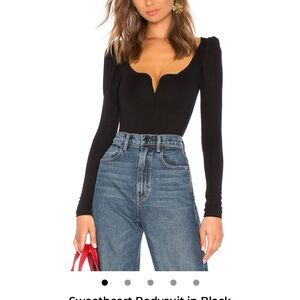 LPA Black Sweetheart Neckline Women's Bodysuit